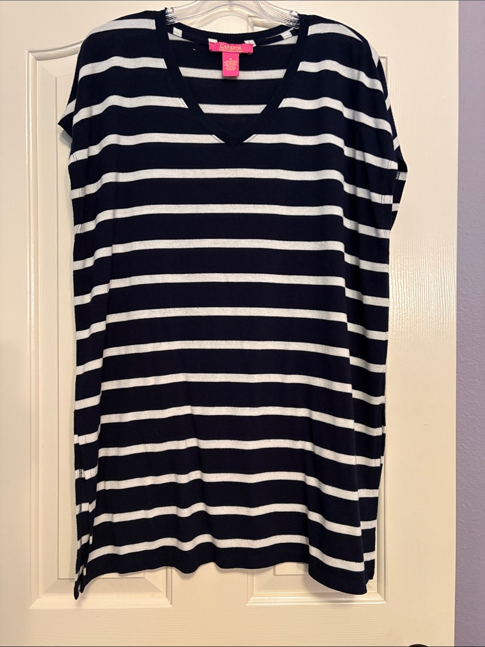 Catherine Malandrino Navy and White Striped V-Neck Tunic
